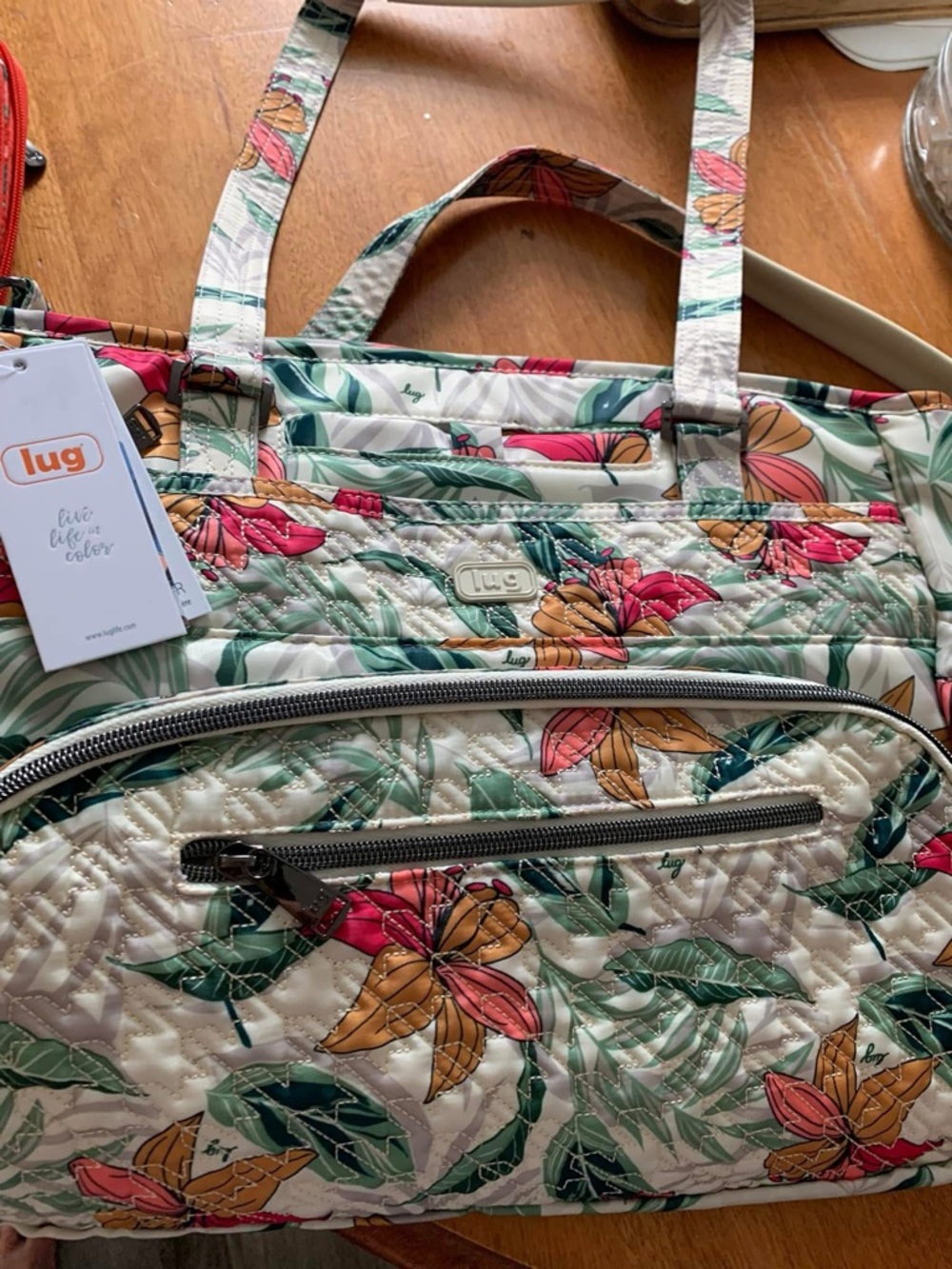 lug windjammer Quilted Floral Tote in Cream, Green, Pink, Gold
